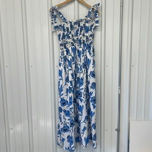 Shein Womens Maxi Long dress Floral Blue White Tie L Large